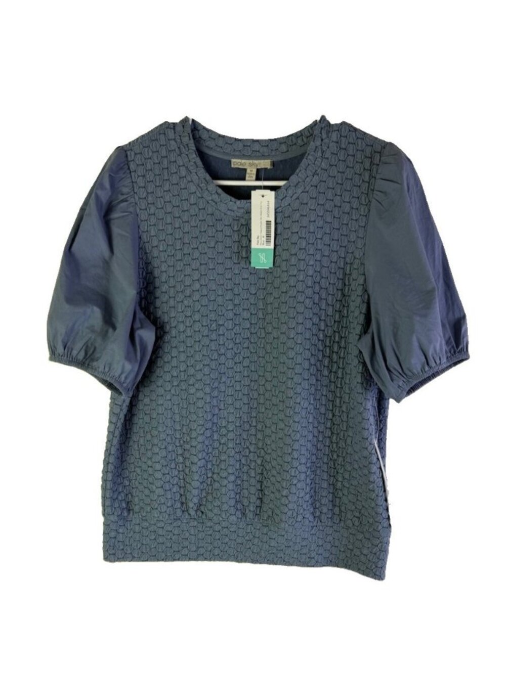 New Pale Sky Rory Short Sleeve Poplin Mix Media Knit Top Shirt